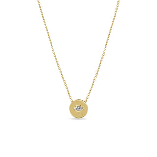 Marquise Diamond Small Disc Pendant Necklace | 14k