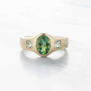 No.02 'Archive' 1.52ct Oval Green Tourmaline Signet Bombe Ring