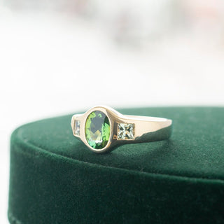 No.02 'Archive' 1.52ct Oval Green Tourmaline Signet Bombe Ring