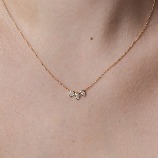 DIAMOND TRIO PEAR BEZEL GOLD NECKLACE