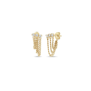 Prong Diamond & Curb Chain Huggie Waterfall Earrings
