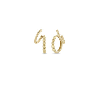 Beaded Hinged Huggie Illusion Hoop Earrings | 14k