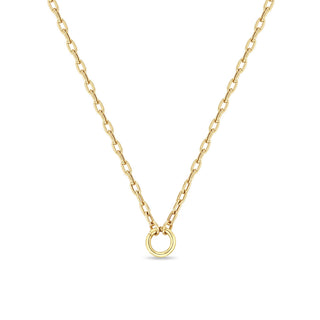 Medium Square Oval Chain + Charm Clasp Necklace | 14k