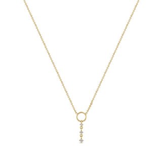 Circle Lariat Necklace W/ Graduated Prong Diamond Drop | 14k