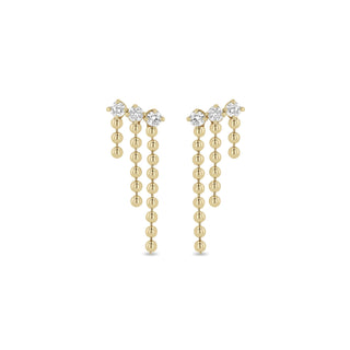 Prong Diamond & Bead Chain Waterfall Earrings | 14k