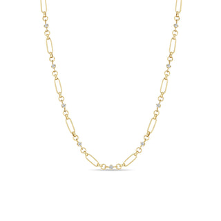 Linked Diamond & Medium Paperclip Rolo Chain Necklace | 14k
