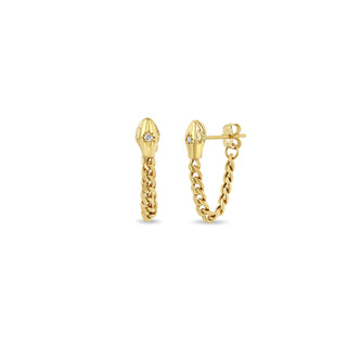Diamond Snake Head Curb Chain Huggie Earrings