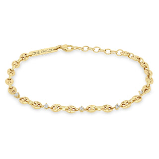 5 Diamond Small Puffed Mariner Chain Bracelet | 14k