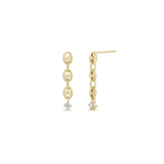14k Prong Diamond Small Mariner Chain Drop Earrings