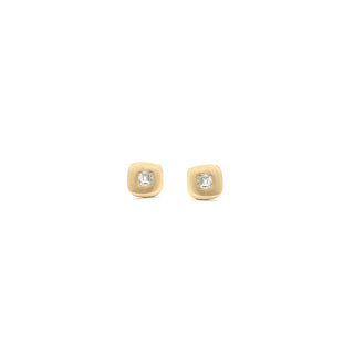 Bezel Square Carre Diamond Stud Earrings