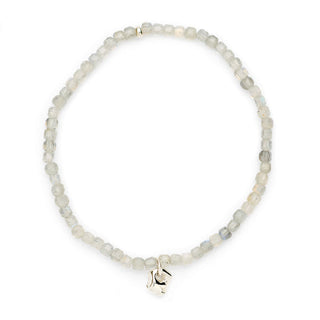 Square Faceted Labradorite Stretchie Lucky Bracelet - Silver