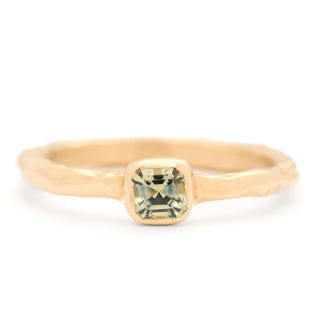 One Of A Kind Asscher Green Sapphire Hand-Carved Ring