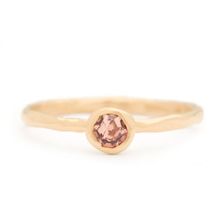One Of A Kind Round Rose Cut Peach Sapphire Hand-Carved Ring