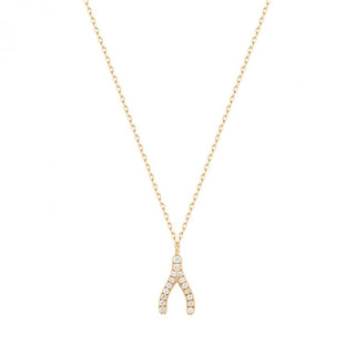 Diamond Pave Wishbone Necklace | 14k Gold