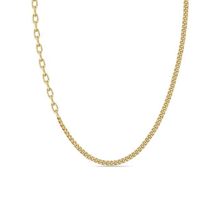 Mixed Small Curb & Medium Square Oval Link Chain Necklace I 14k
