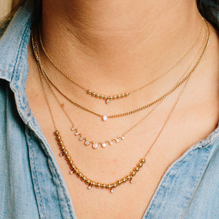 Extra Small Curb Chain Necklace With Bezel Diamond | 14k