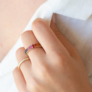 Rainbow Sapphire Baguette Ring