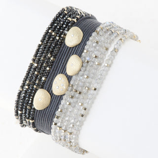 Black Linen Cord Varying Diamond Petal Bracelet - Anne Sportun Fine Jewellery