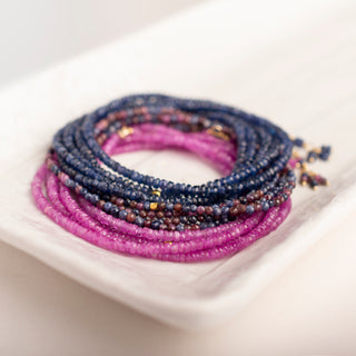 Pink & Blue Sapphire Bead Wrap Bracelet - Necklace