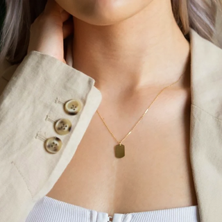 Rectangle Dog Tag Necklace | 10k Gold