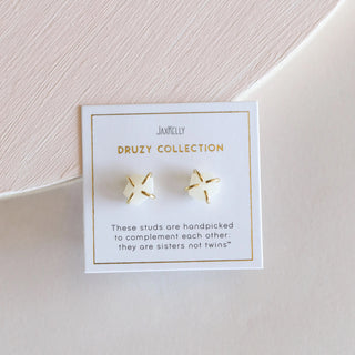 White Druzy Prong Studs | Gold Plated