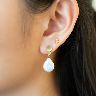 14k Double Disc Studs with Baroque Pearls