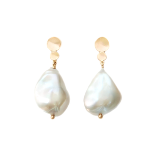 14k Double Disc Studs with Baroque Pearls