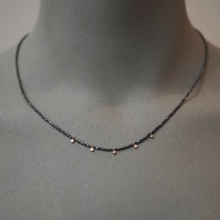 14k Five Stationed Bezel Diamond & Silver Bead Necklace