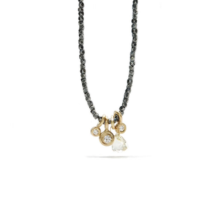 14K Gold Multi-Diamond Charms and Silver Bead Necklace