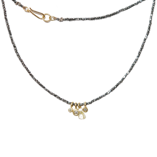 14K Gold Multi-Diamond Charms and Silver Bead Necklace