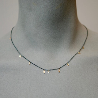 14K Stationed Petals on Oxidized Silver Chain Necklace