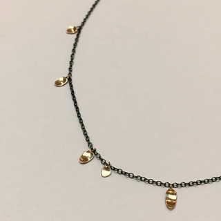 14K Stationed Petals on Oxidized Silver Chain Necklace