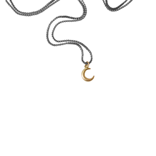 14k Mini Moon Pendant on Oxidized Silver Necklace