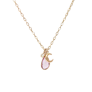 Pink Sapphire, Moon and Diamond Necklace