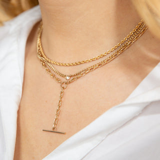 Small Curb Chain Necklace With Floating Diamond | 14k