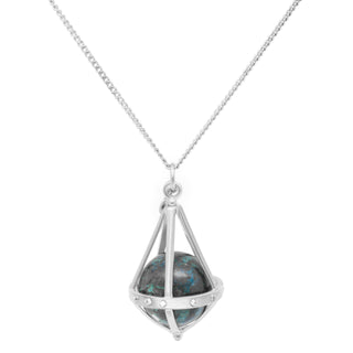 Pentagonal Cage Necklace - With or without Gemstone or Diamond Pave - Amazonite, Chrysocolla, or Moonstone