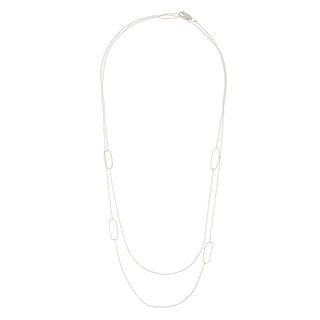 Long Rectangle & Delicate Chain Necklace