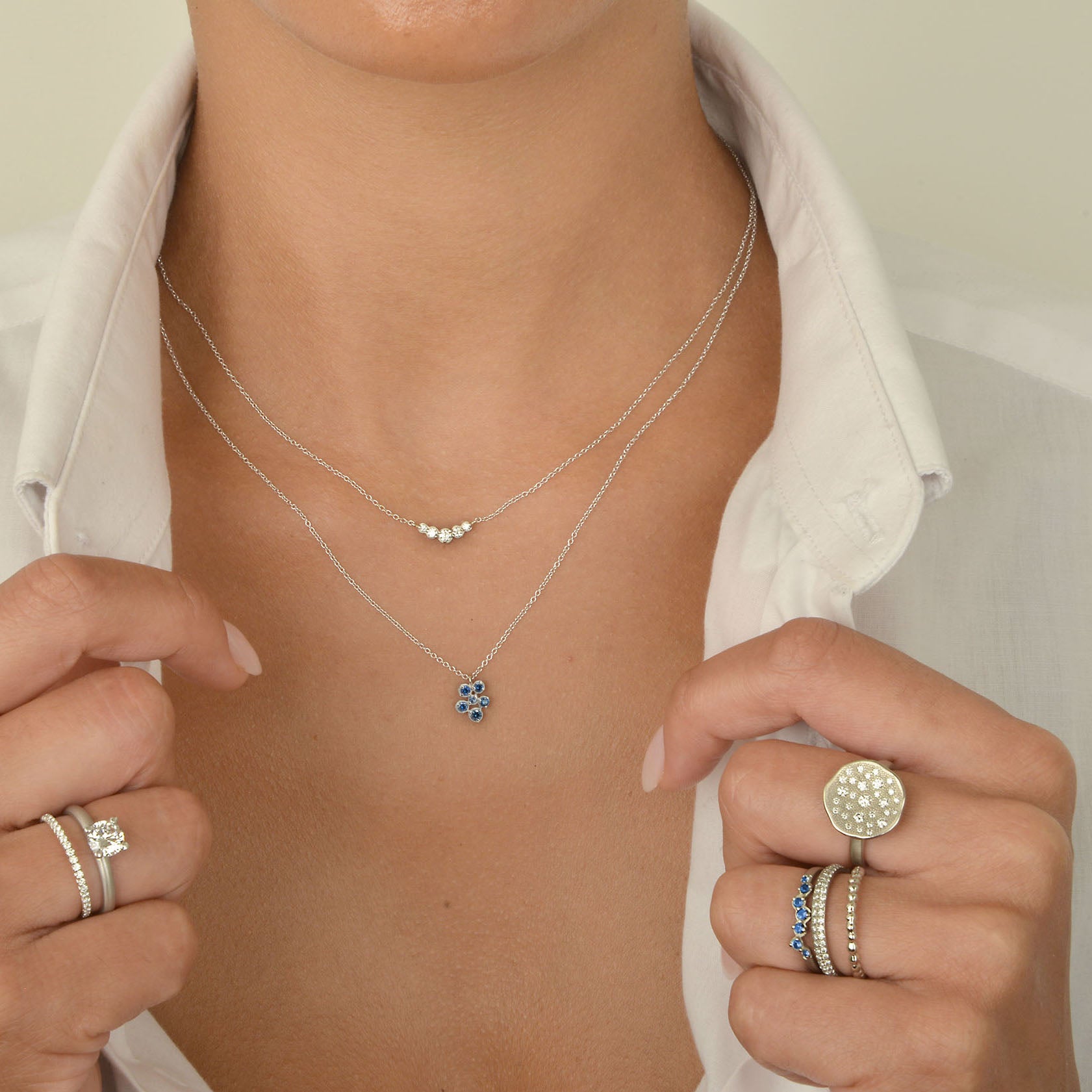 Small Flower Cluster Blue Sapphire Festival Necklace