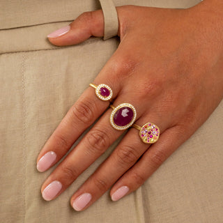 *Limited Edition* Cabochon Oval Ruby Diamond Halo Ring