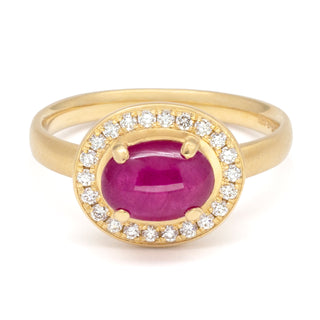 *Limited Edition* Cabochon Oval Ruby Diamond Halo Ring