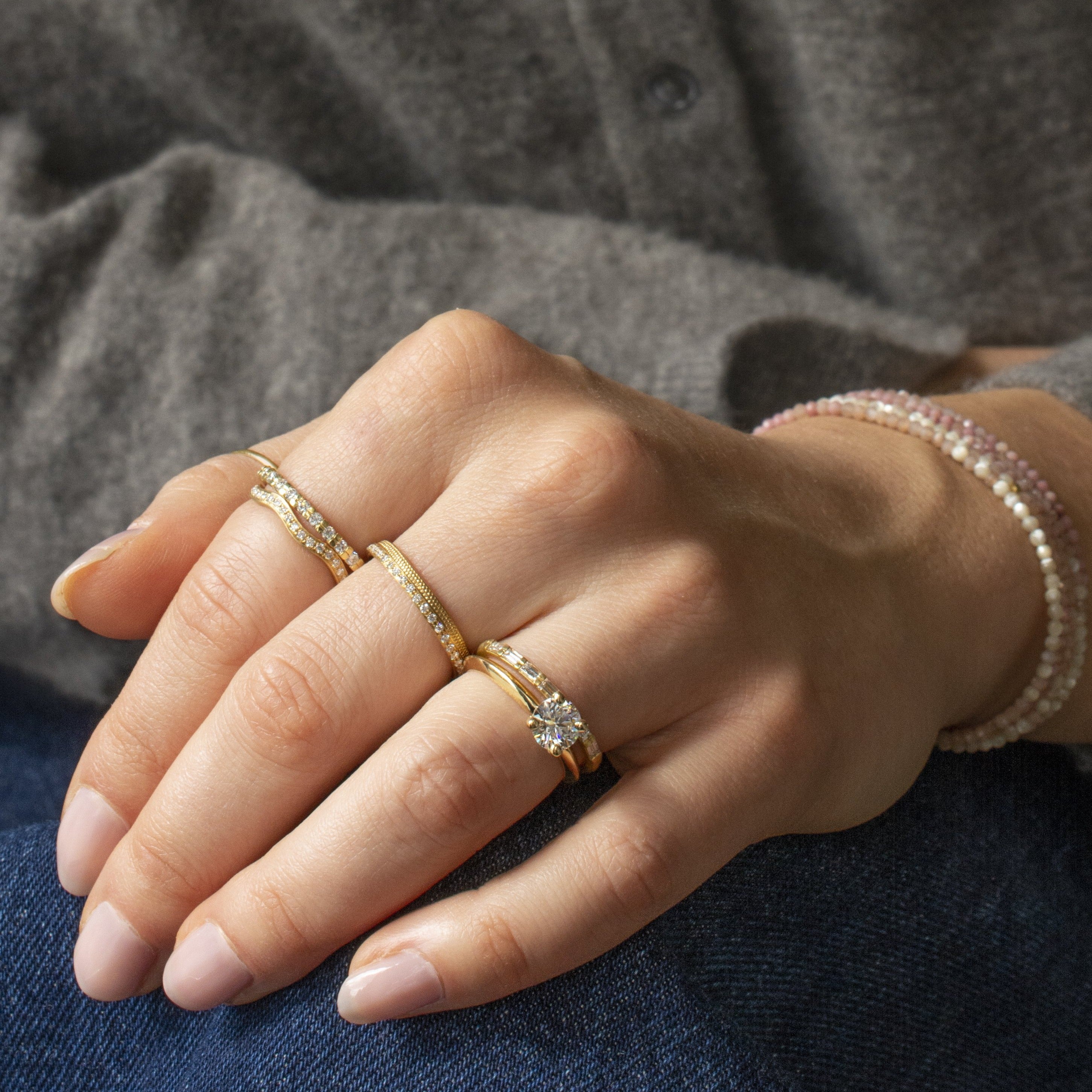 Gold Claw Set Diamond Band