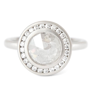 Ice Grey Raw Diamond Ring with Channel Set Halo