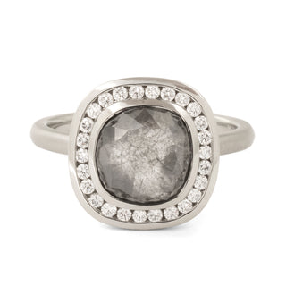 One of a Kind Salt + Pepper Diamond Halo Ring - Anne Sportun Fine Jewellery