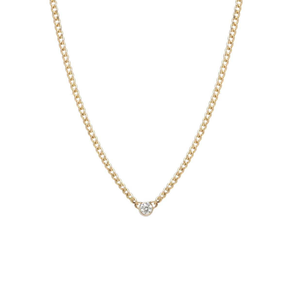 Extra Small Curb Chain Necklace With Bezel Diamond 14k – Anne