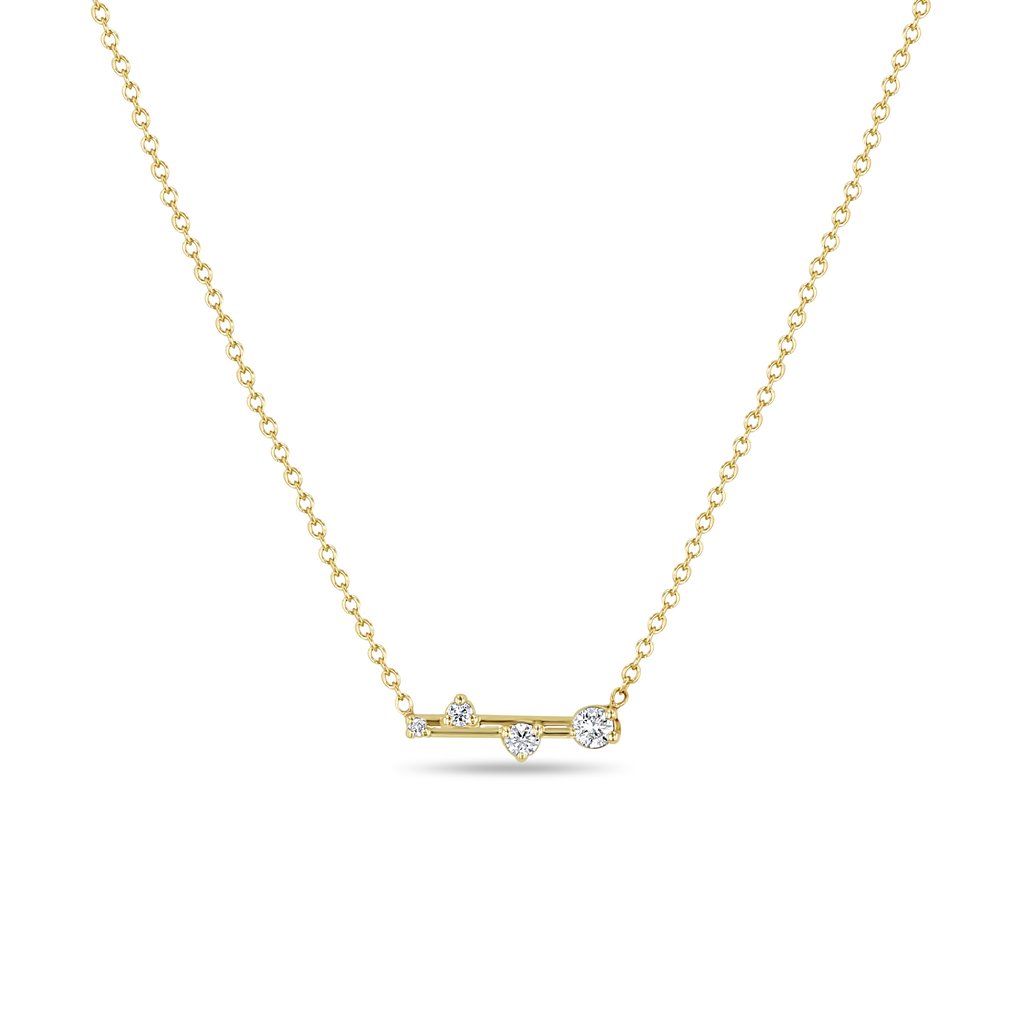 4 Scattered Prong Diamonds Gold Bar Necklace I 14k Anne Sportun