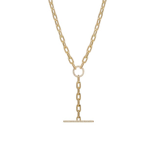 Large Oval Link Chain With Pave Diamond Faux Toggle | 14k