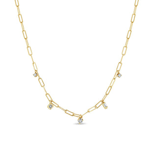 14K 5 DANGLING MIXED DIAMOND SMALL PAPERCLIP CHAIN NECKLACE
