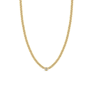 14K Small Curb Chain Necklace With Floating Diamond