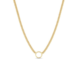 14K CIRCLE PENDANT SMALL CURB CHAIN NECKLACE