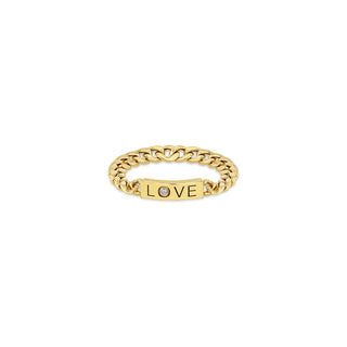 Diamond Love Id Bar Small Curb Chain Ring | 14k